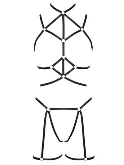 Ensemble 3 pièces soutien-gorge harnais, porte-jarretelles et string 