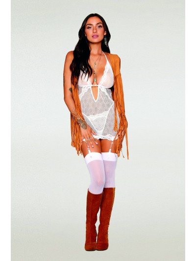 Guépière porte jarretelles blanche avec strass et string inclus 