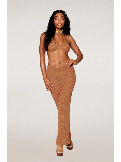 Jupe longue et soutien-gorge avec chaine doré  