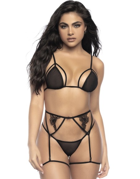 3 pièces de lingerie en résille noire 