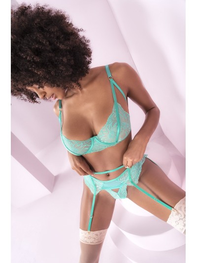 Ensemble lingerie trois pièces bleu océan 