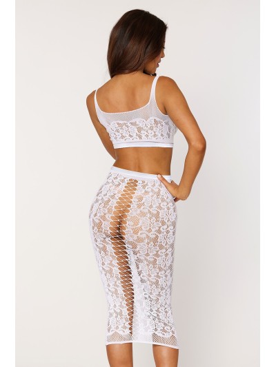 Ensemble 2 pièces, brassière résille fantaisie et jupe longue assorti 