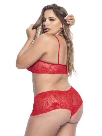 Ensemble lingerie, grande taille,  rouge top bustier et shorty dentelle   