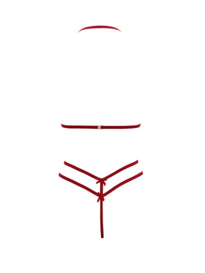 Soutien-gorge en dentelle rouge avec bonnets détachables et string 