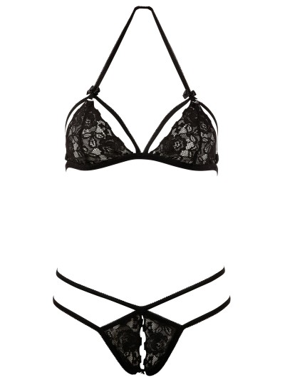 Soutien-gorge en dentelle noire avec bonnets détachables et string 