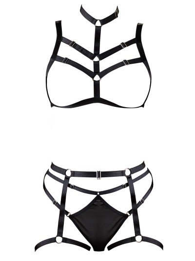 Ensemble soutien-gorge harnais et string porte-jarretelles 