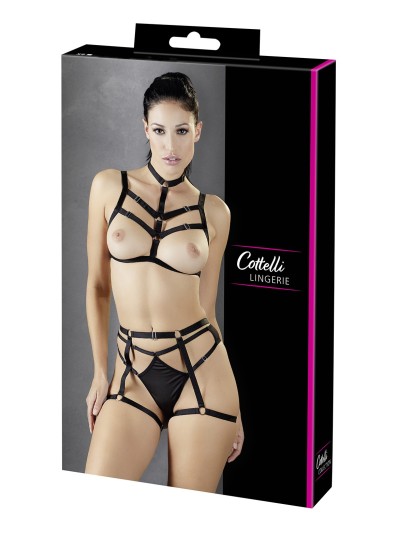 Ensemble soutien-gorge harnais et string porte-jarretelles 