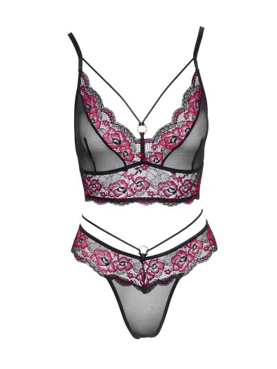 Ensemble soutien-gorge et string en dentelle et résille 