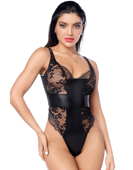 Body sexy noir dentelle  similicuir 