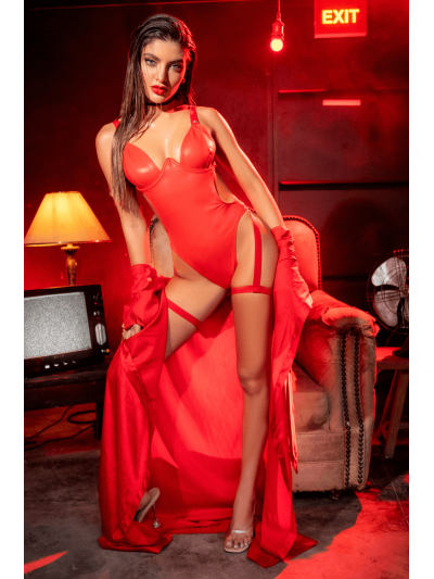 Body sexy en similicuir avec porte-jarretelles 