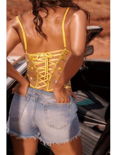 Body string jaune brodé 