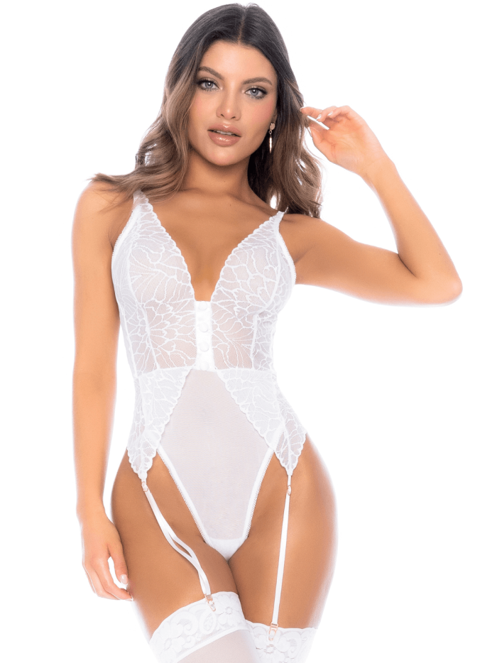 Body blanc avec jarretelles intégrées 