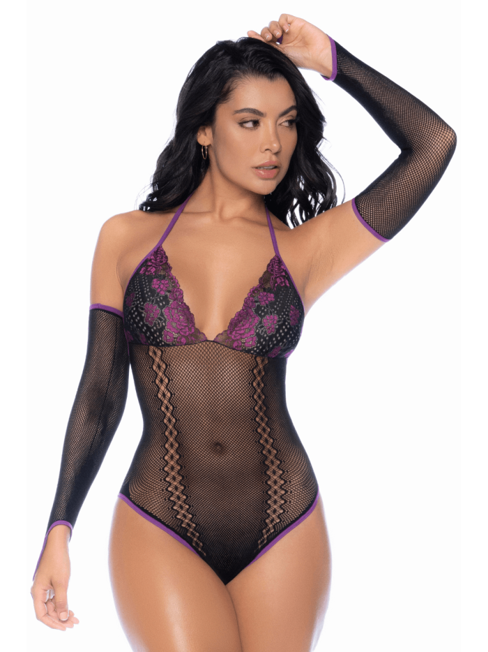 Body noir et violet et mitaines amovibles 