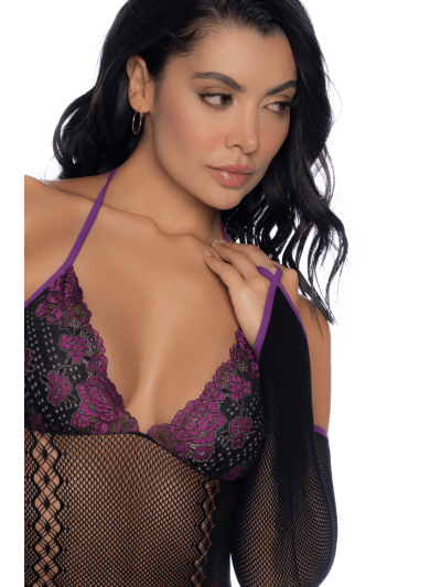 Body noir et violet et mitaines amovibles 