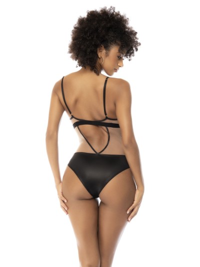 Body Flora noir et chair, avec une fine résille transparente, bretelles ajustables 