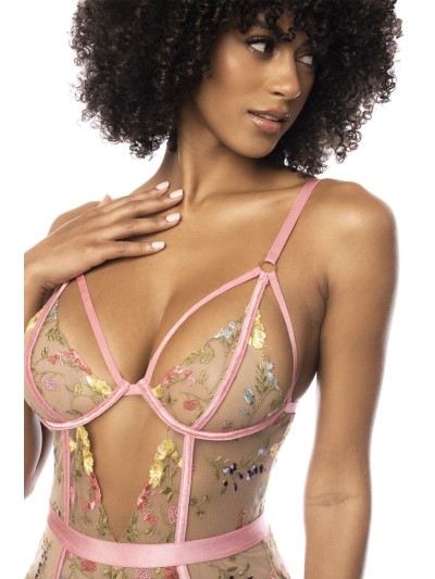 Body guépière avec dentelle brodée florale Sydney, porte jarretelles réglables et détachables 