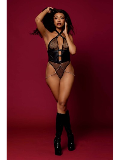 Body string résille noire et chaines 