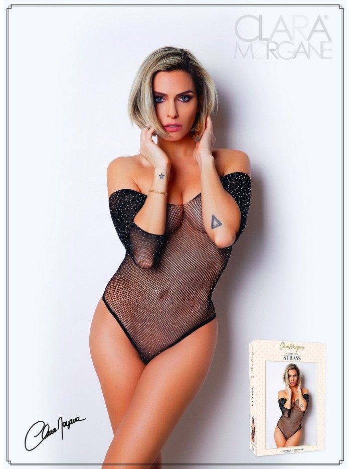 Body noir avec manches 3/4 - Le Numéro 2 - Collection Strass 