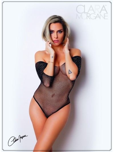 Body noir avec manches 3/4 - Le Numéro 2 - Collection Strass 