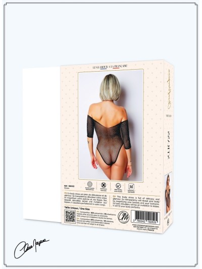 Body noir avec manches 3/4 - Le Numéro 2 - Collection Strass 