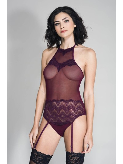 Body bordeaux avec porte jarretelles 