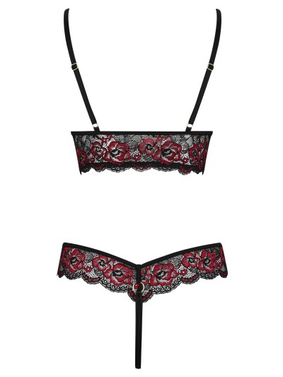 Body string en dentelle florale bicolore et résille 