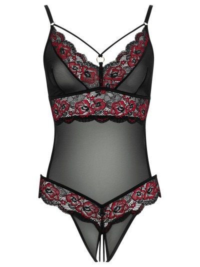 Body string en dentelle florale bicolore et résille 