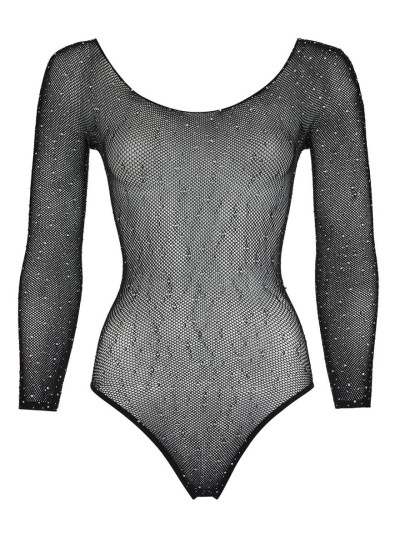 Body string à manches longues en résille avec strass 