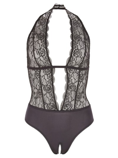 Body en dentelle noire, ouvert à l'entrejambe 