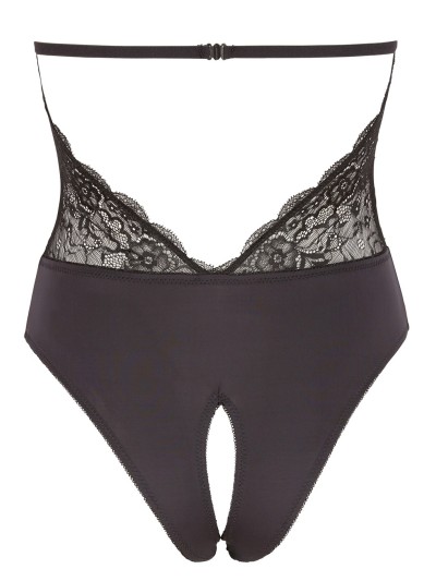 Body en dentelle noire, ouvert à l'entrejambe 