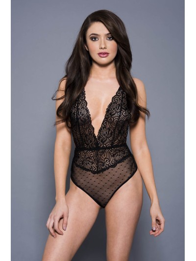 Body dentelle et résille noir 