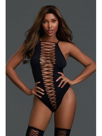 Body opaque avec croisillons et bas assortis 