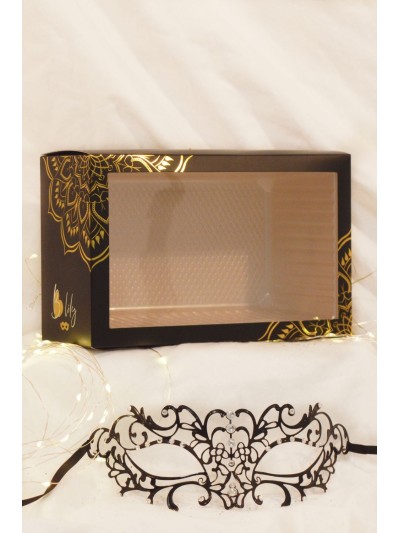 Masque vénitien Elena rigide noir  avec strass  