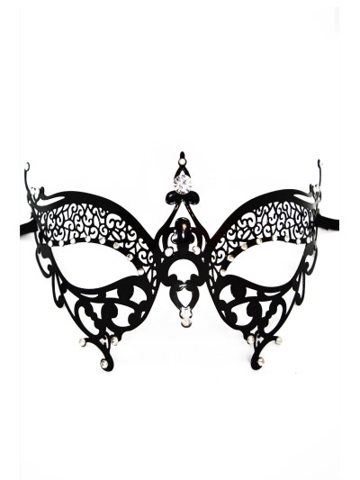 Masque vénitien Alida rigide noir avec strass  