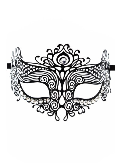Masque vénitien Ornella rigide noir avec strass  