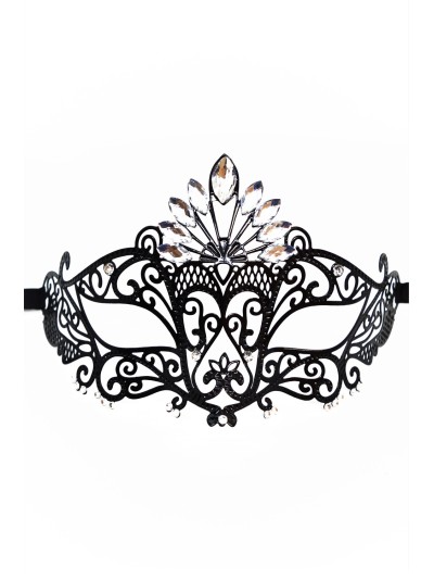 Masque vénitien Gemma rigide noir avec strass 
