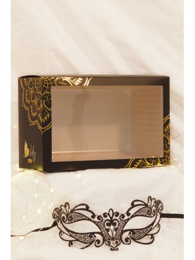 Masque vénitien Gaia rigide noir avec strass 