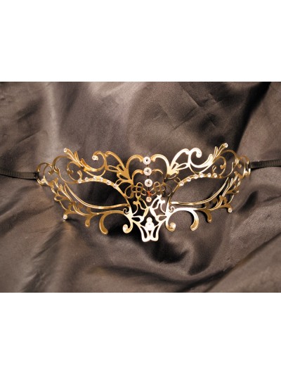 Masque vénitien Elena rigide doré avec strass 