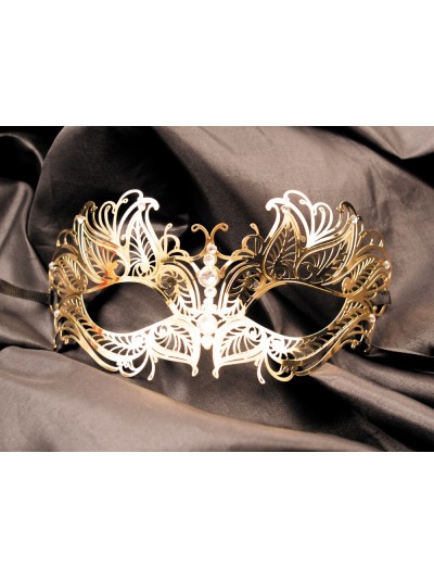 Masque vénitien Greta rigide doré avec strass 