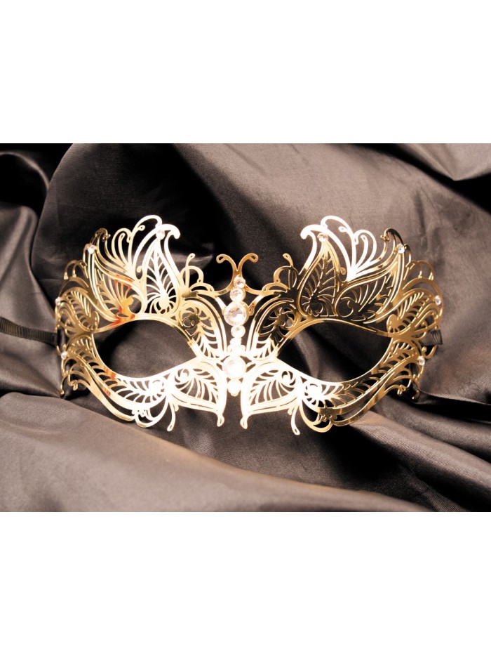 Masque vénitien Greta rigide doré avec strass 