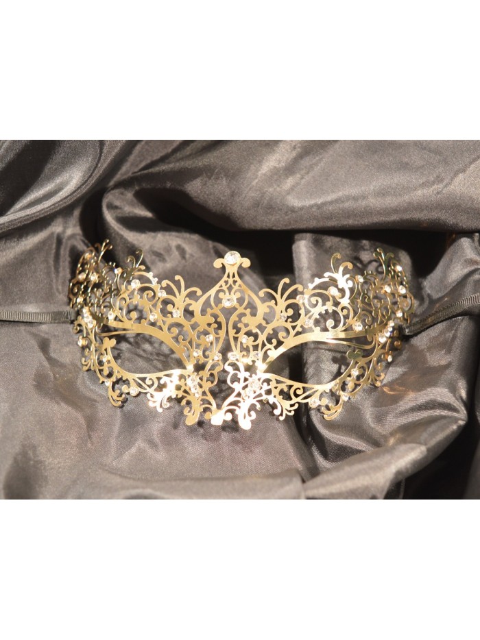 Masque vénitien Chiara rigide doré avec strass 