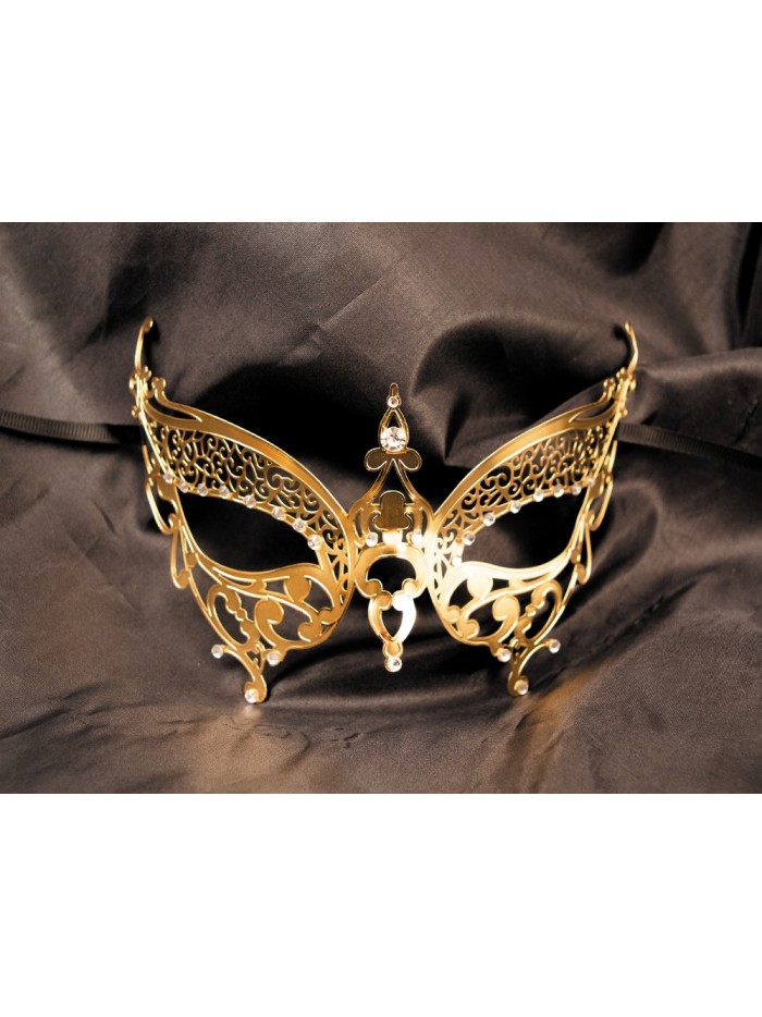 Masque vénitien Alida rigide doré avec strass 