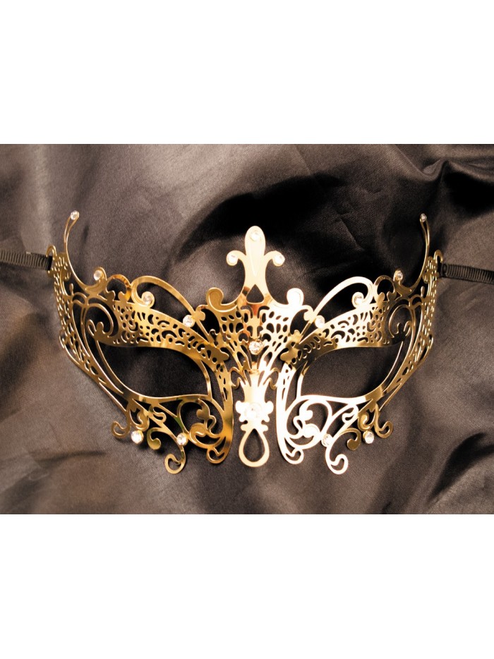 Masque vénitien Lucia rigide doré avec strass 