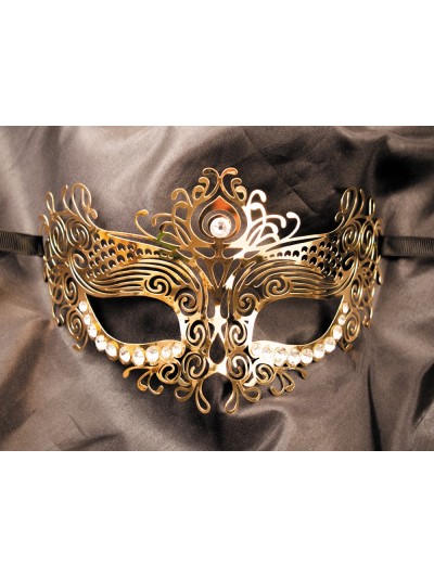 Masque vénitien Ornella rigide doré avec strass 