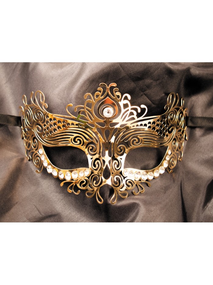Masque vénitien Ornella rigide doré avec strass 