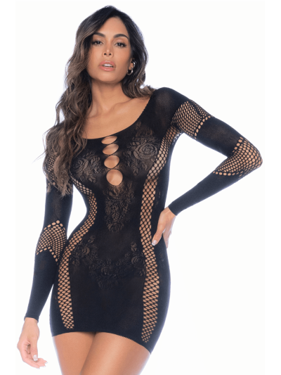 Robe manches longues en résille noire 