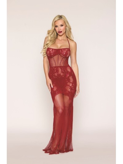 Nuisette longue en résille rouge 