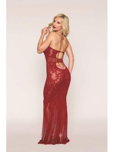 Nuisette longue en résille rouge 