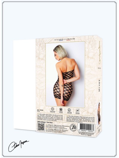 Mini Robe noire, résille avec  motif damier - Le Numéro 2 - Collection Robe 