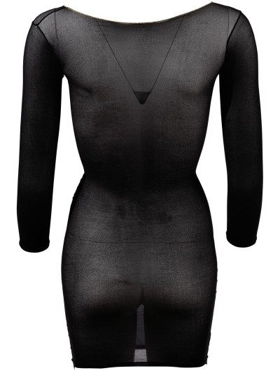 Robe en résille noire transparente, manches longues 